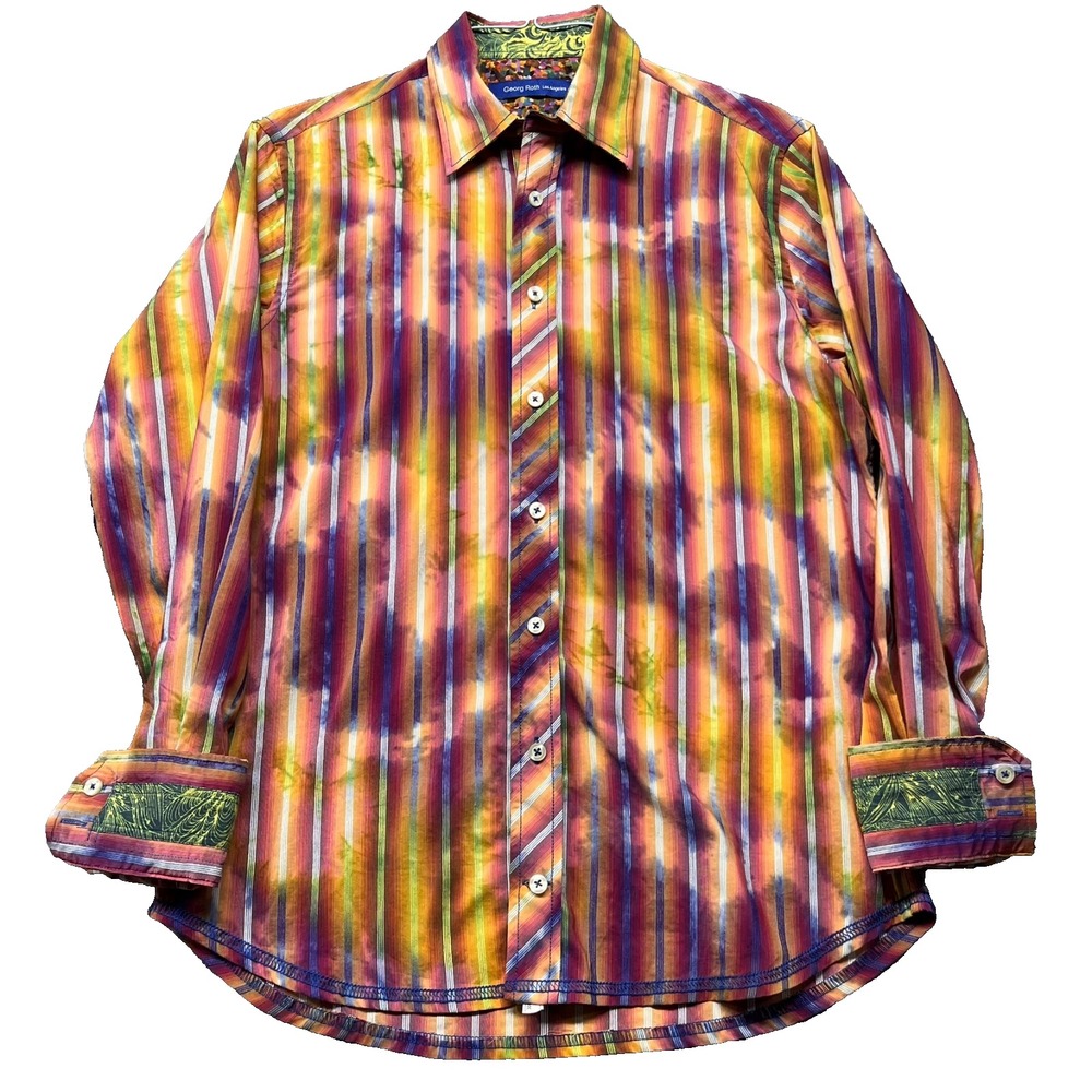 Georg Roth Button Down Mens S Multicolor Striped Tie Dye Long Sleeve EXCELLENT